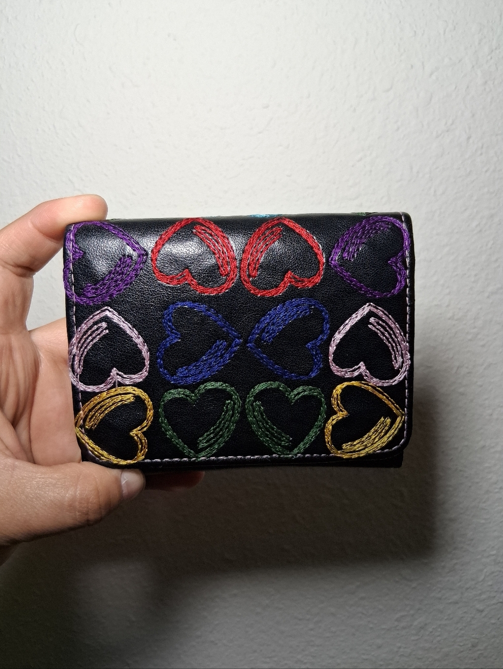 Y2k Heart Embroidery Trifold Wallet "Unbranded"